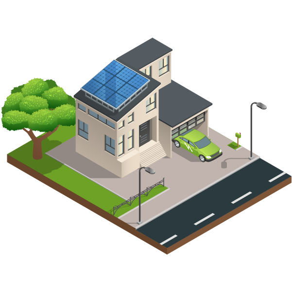 A 3D illustration of a modern eco-friendly house with solar showcasing sustainable energy solutions.